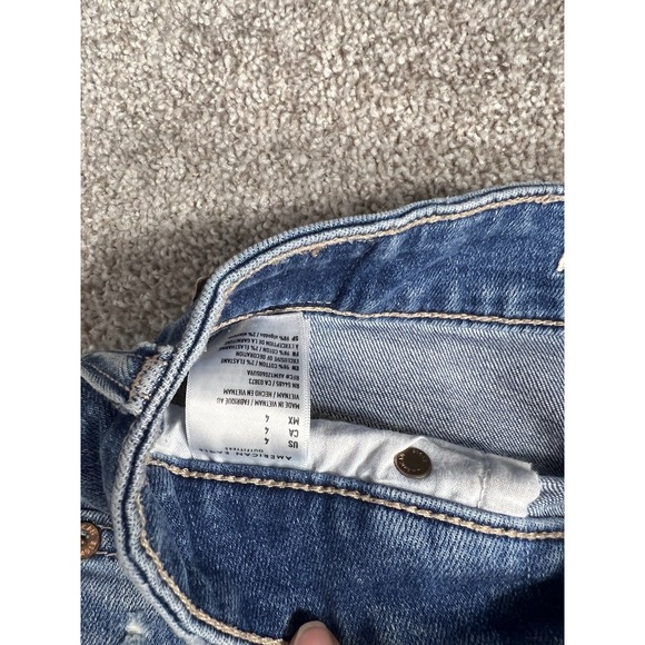 American Eagle Dark Wash Rolled Distressed Jean Shorts Size 4 - Picture 3 of 4